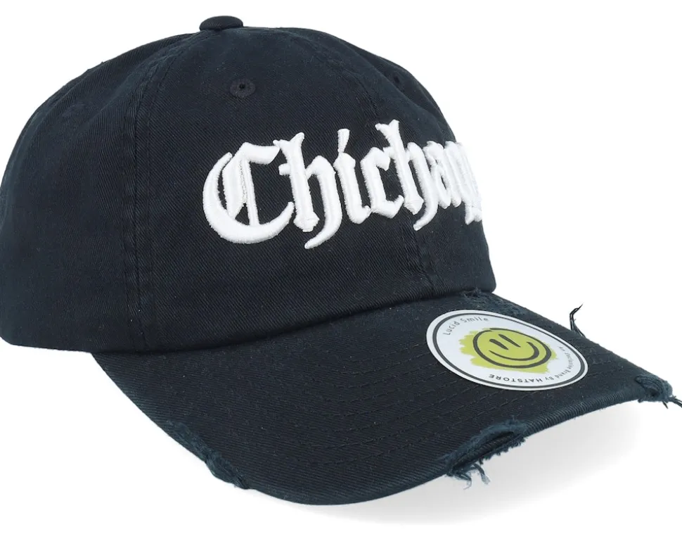 Chichago 3d Script Destroyed Black Dad Cap - Lucid Smile