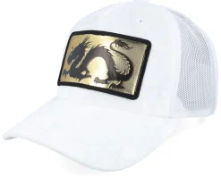 Chinese Dragon Gold Patch Velvet White A-frame Trucker - Calza Pennello