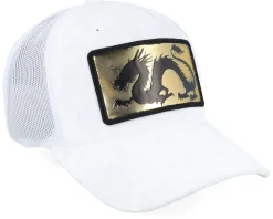 Chinese Dragon Gold Patch Velvet White A-frame Trucker - Calza Pennello