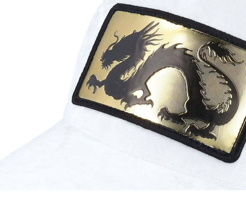 Chinese Dragon Gold Patch Velvet White A-frame Trucker - Calza Pennello