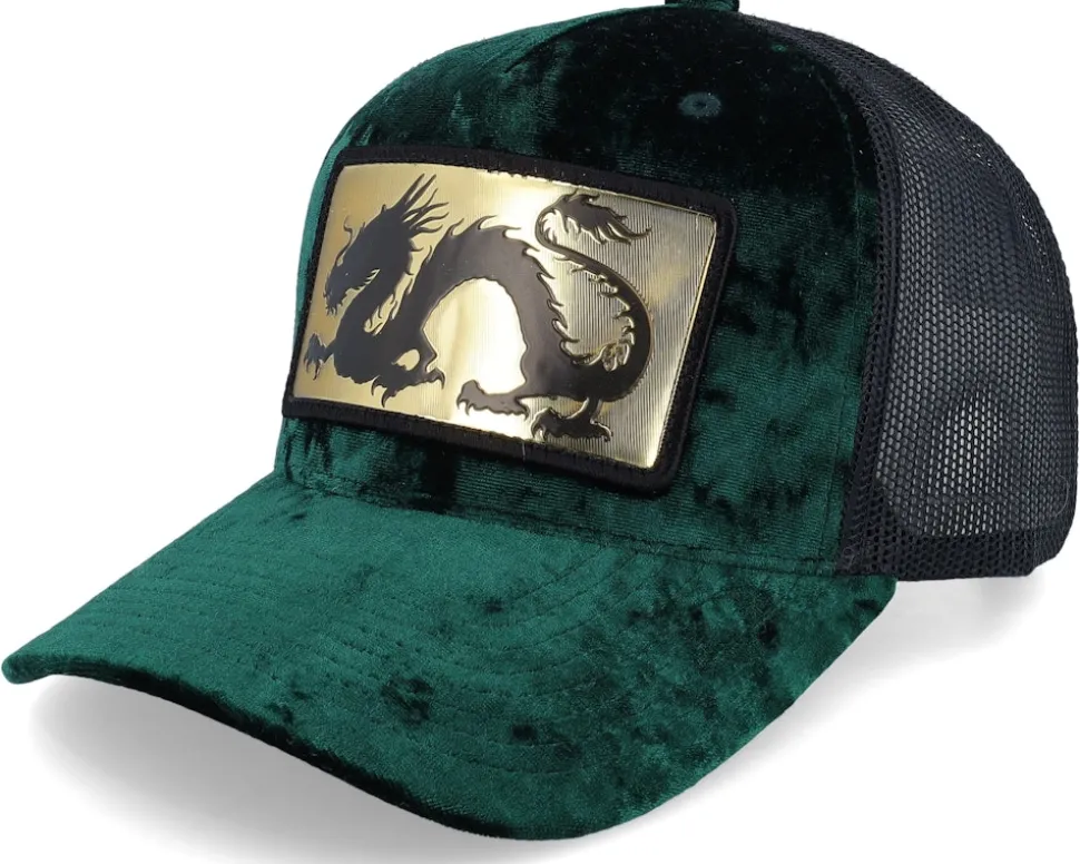 Chinese Dragon Gold Patch Velvet Green/Black - Calza Pennello