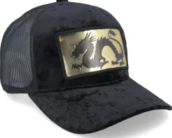 Chinese Dragon Gold Patch Velvet Black A-Frame Trucker - Calza Pennello
