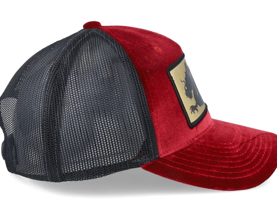 Chinese Dragon Gold Patch Velvet Red/Black A-frame Trucker - Calza Pennello