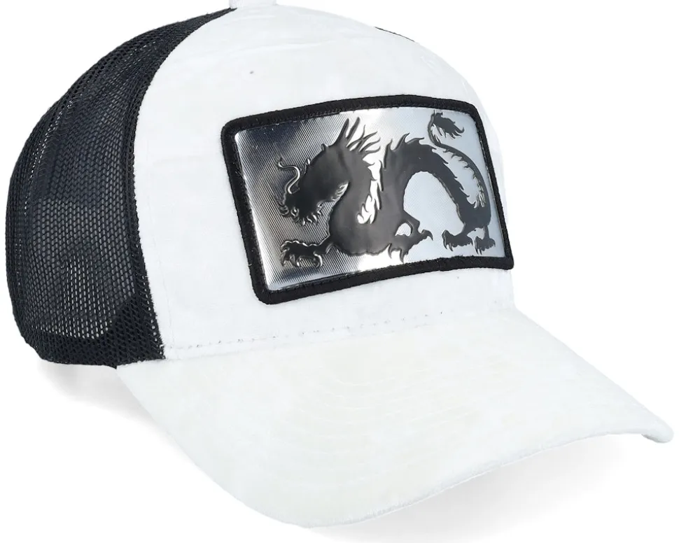 Chinese Dragon Silver Patch Velvet White/Black Trucker - Calza Pennello