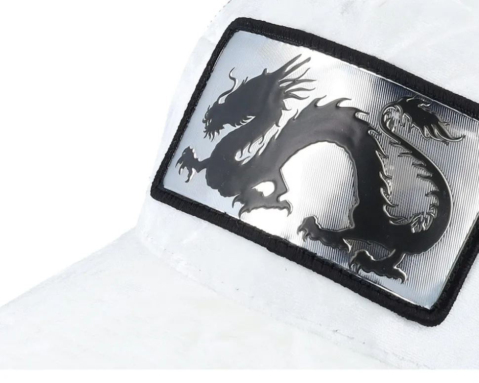 Chinese Dragon Silver Patch Velvet White/Black Trucker - Calza Pennello