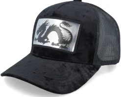 Chinese Dragon Silver Patch Velvet Black A-Frame Trucker - Calza Pennello