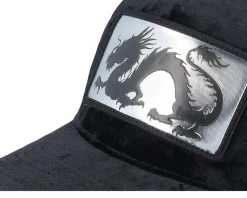 Chinese Dragon Silver Patch Velvet Black A-Frame Trucker - Calza Pennello