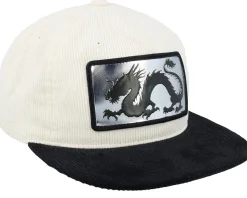 Chinese Dragon Silver Patch Ivory/Black Corduroy Snapback - Iconic
