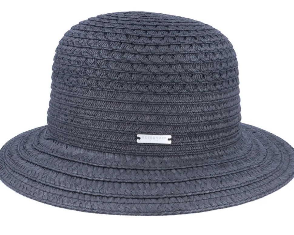 Cloche In Braid Mix Black Bucket Straw Hat - Seeberger