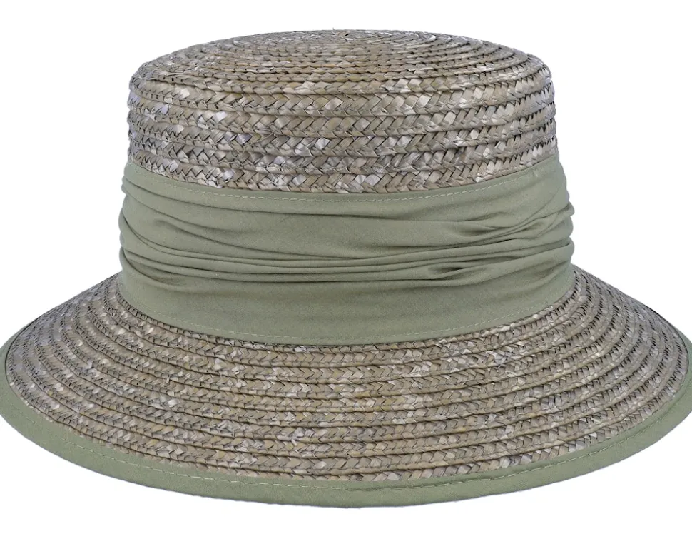 Cloche In Straw Braid Olive Straw Hat - Seeberger