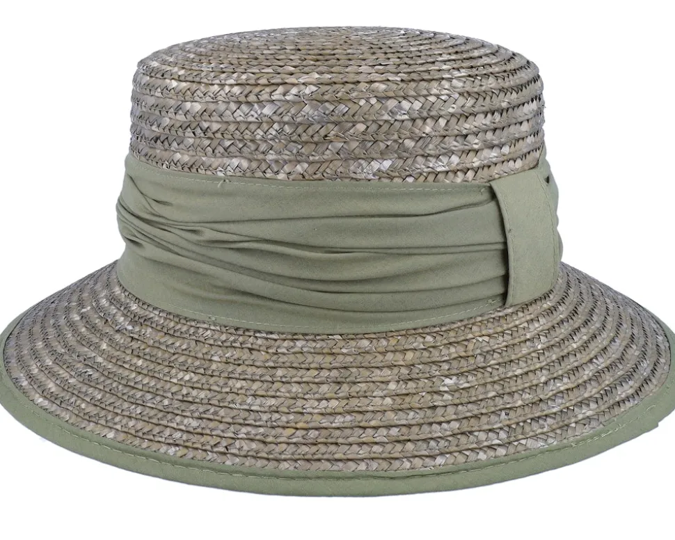 Cloche In Straw Braid Olive Straw Hat - Seeberger