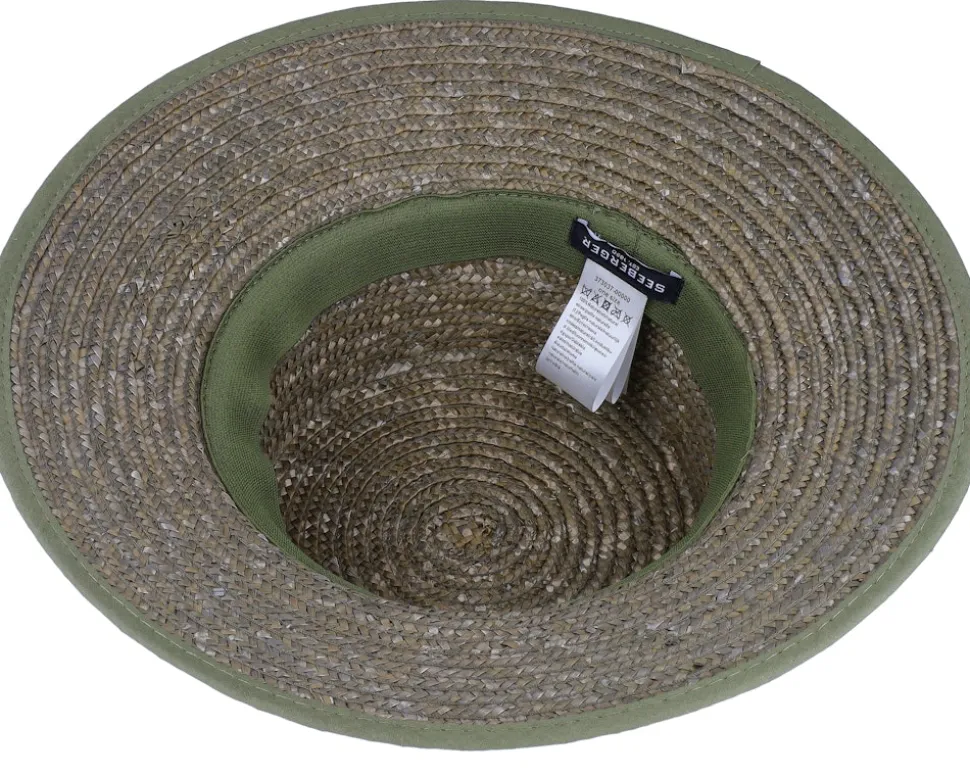 Cloche In Straw Braid Olive Straw Hat - Seeberger