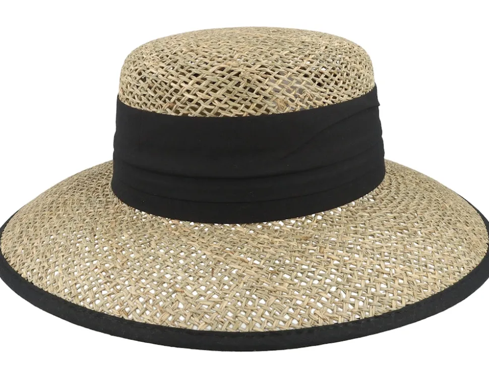Cloche Seagras Natural/Black Straw Hat - Seeberger