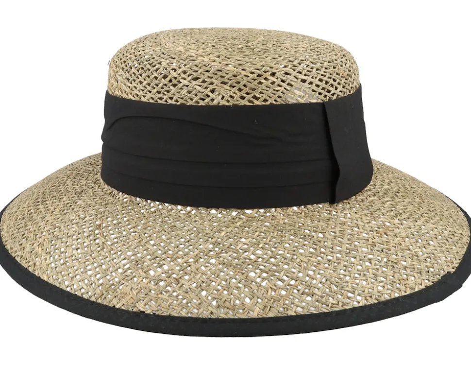 Cloche Seagras Natural/Black Straw Hat - Seeberger