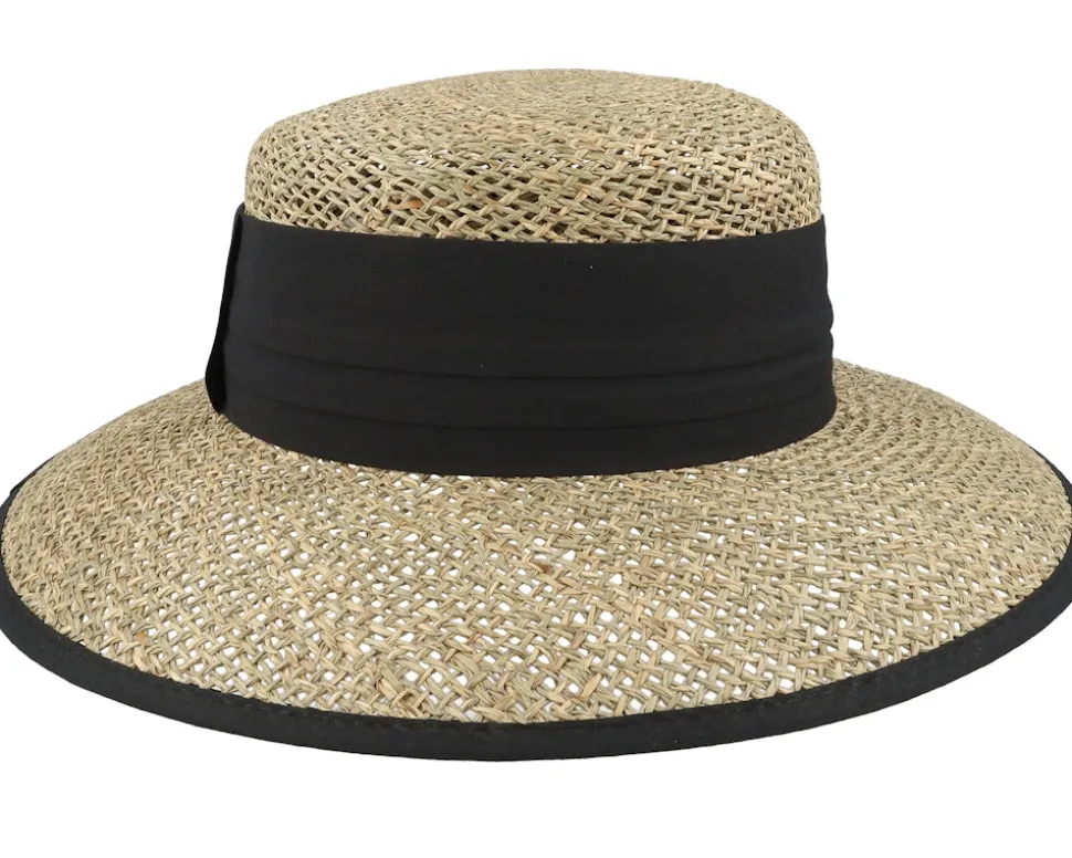 Cloche Seagras Natural/Black Straw Hat - Seeberger