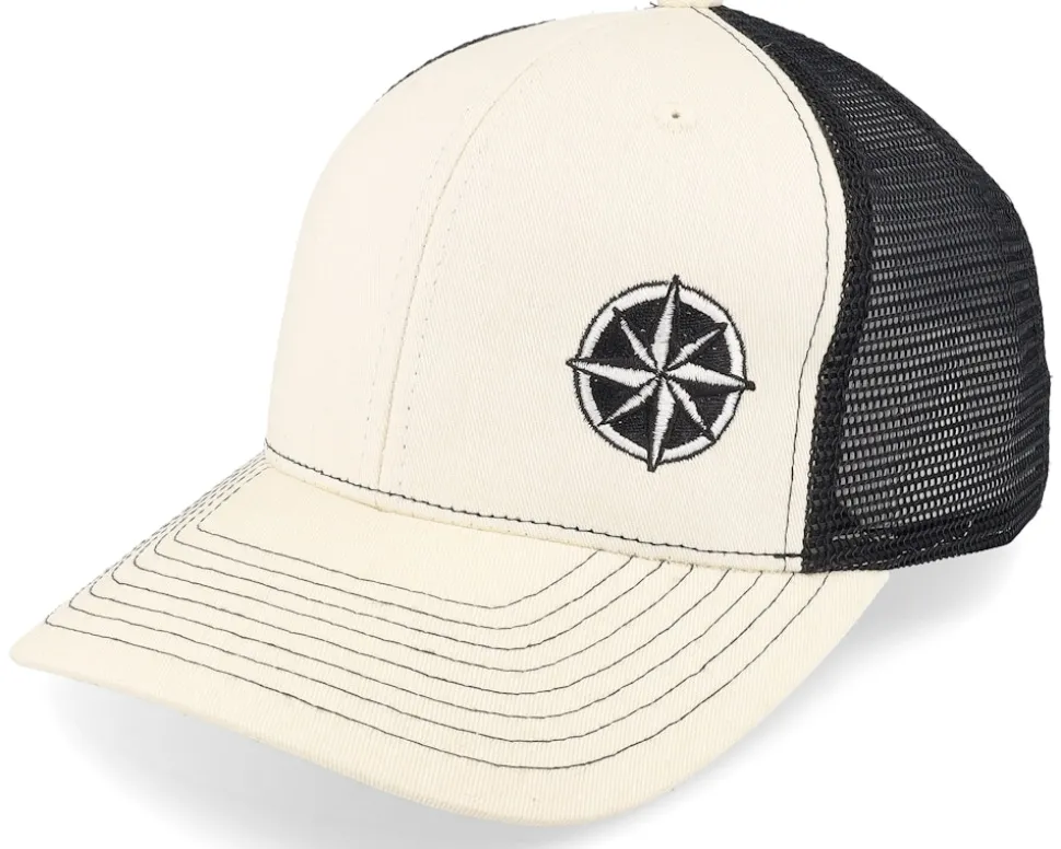 Compass Rose Ivory/Black Contrast Stitch Trucker - Wild Spirit