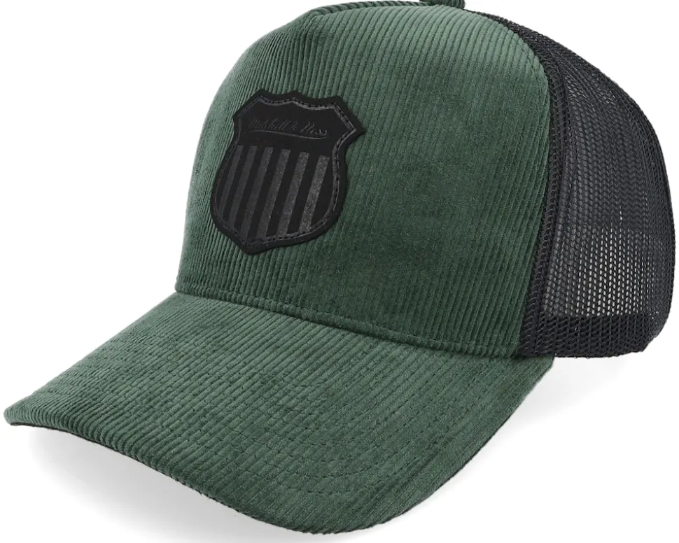Cord Shield Bottle Green/Black A-Frame Trucker - Mitchell & Ness
