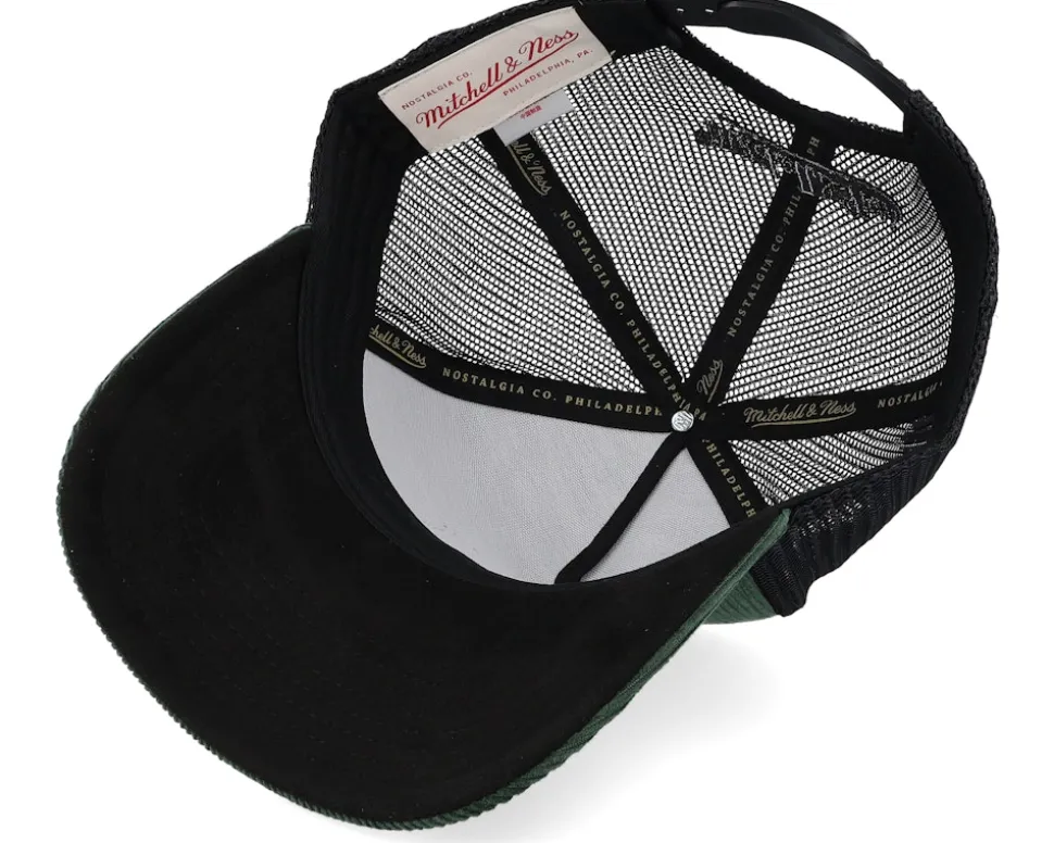 Cord Shield Bottle Green/Black A-Frame Trucker - Mitchell & Ness