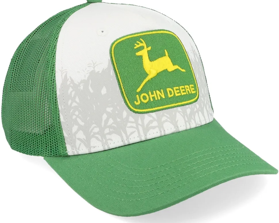 Cotton Twill Mesh Green/White A-Frame Trucker - John Deere