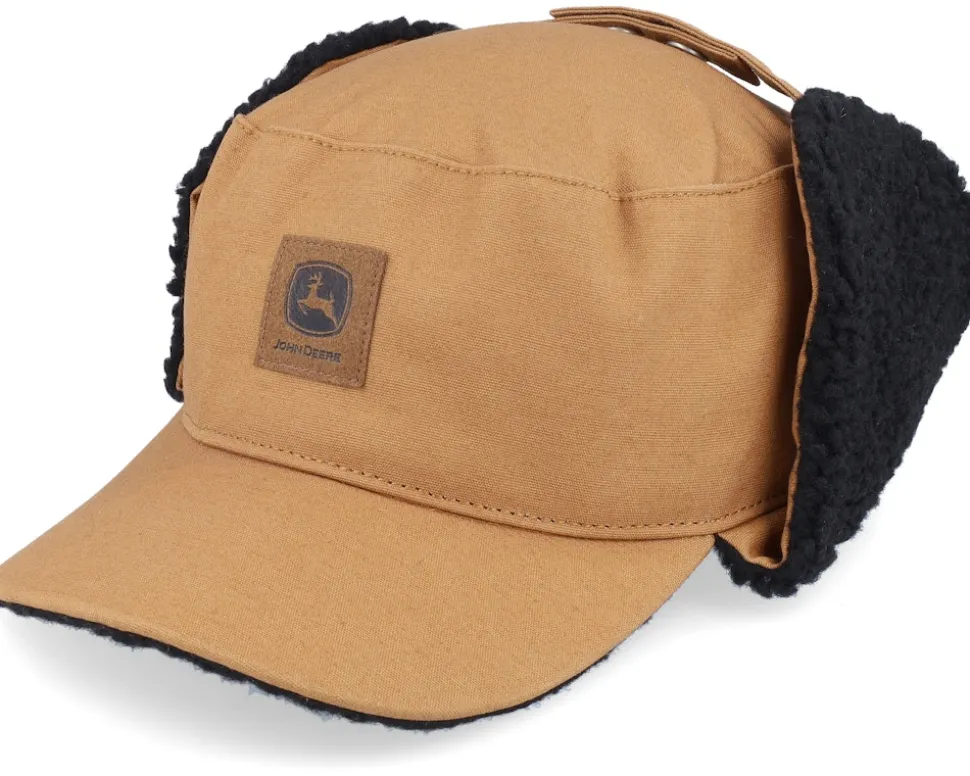 Cotton/Faux Fur Lining Hat Coyote Brown Earflap - John Deere