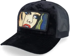 Crying Girl Pop Art Velvet Navy/Black A-Frame Trucker - Calza Pennello