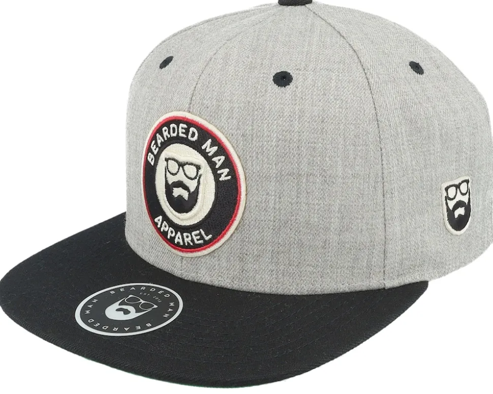 3D Logo Patch Heather Grey/Black Snapback - Bearded Man
