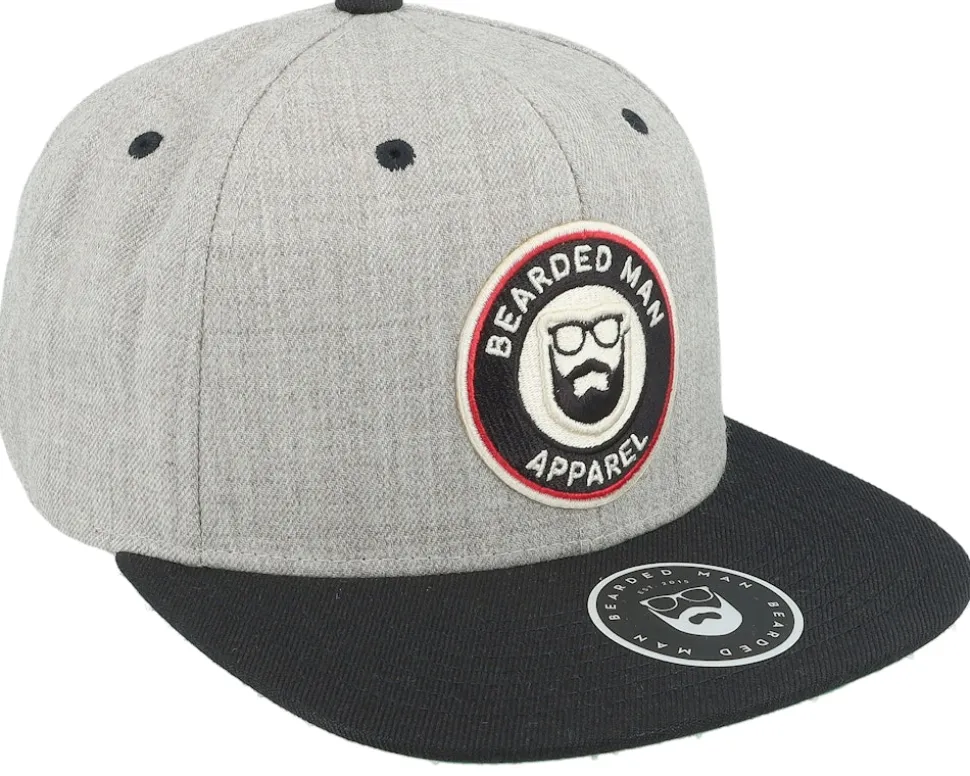 3D Logo Patch Heather Grey/Black Snapback - Bearded Man
