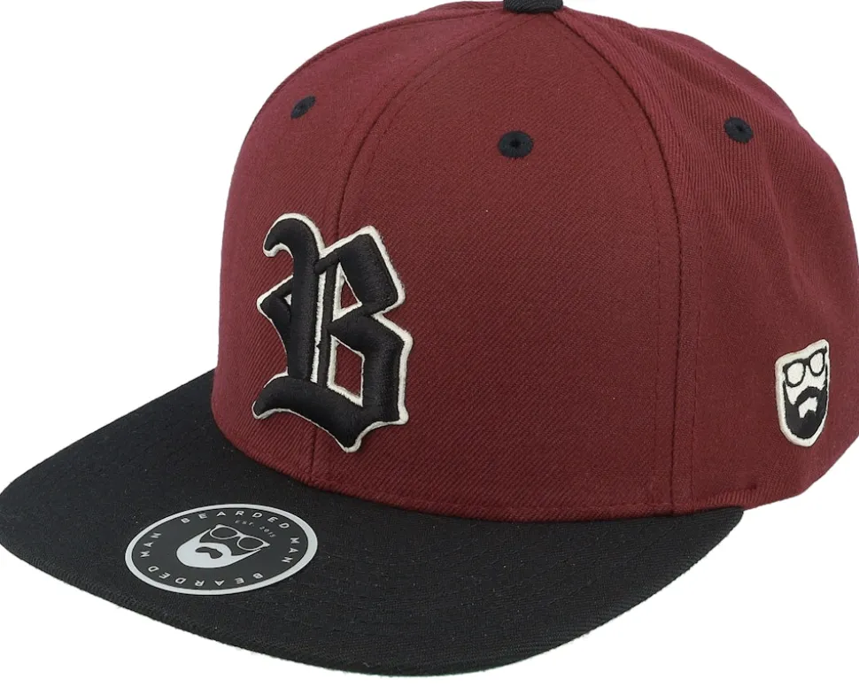 3D Sport Logo Side Patch Maroon/Black Snapback - Bearded Man