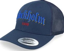 3d Stockholm Blue Script Navy Trucker - Hatstore