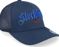 3d Stockholm Blue Script Navy Trucker - Hatstore