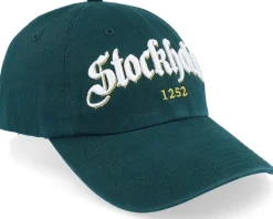 3d Stockholm White Script Solid Dark Green Dad Cap - Hatstore