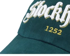 3d Stockholm White Script Solid Dark Green Dad Cap - Hatstore
