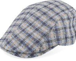 Daffy 3 41 Cotton Mix Navy Check Flat Cap - MJM Hats