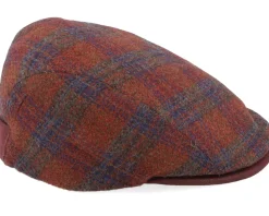 Daffy 3 Virgin Wool/Silk Rust Check Flat Cap - MJM Hats