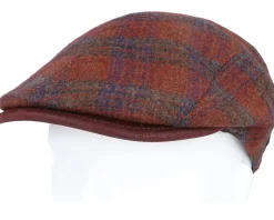 Daffy 3 Virgin Wool/Silk Rust Check Flat Cap - MJM Hats