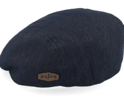 Daffy Linen/Cotton Mix Blue Herringbone Flat Cap - MJM Hats