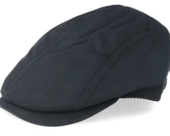 Daffy-3 Wax Cotton W-P Black Flat Cap - MJM Hats