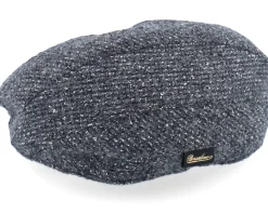 Dark Gray Textured Flat Cap - Borsalino