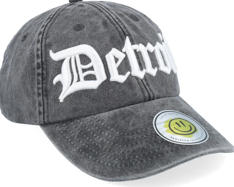 Detroit 3d Script Washed Black Dad Cap - Lucid Smile