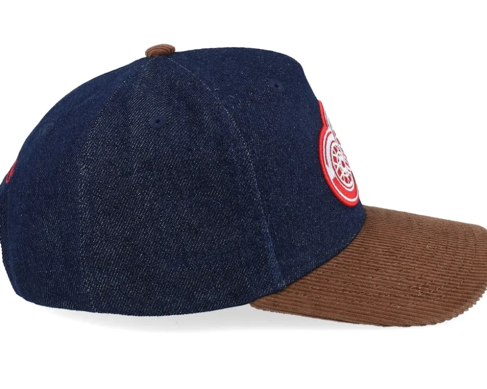 Detroit Red Wings D-stressed Pro Dark Navy/Brown Corduroy A-frame Adjustable - Mitchell & Ness