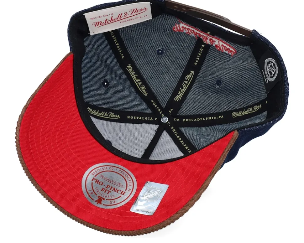 Detroit Red Wings D-stressed Pro Dark Navy/Brown Corduroy A-frame Adjustable - Mitchell & Ness