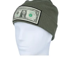 Dollar Bill Olive Green Beanie Organic Cotton Cuff - Calza Pennello