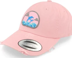 Dolphin On Waves Patch Pink Destroyed Dad Cap - Abducted