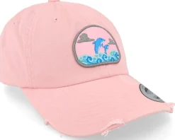 Dolphin On Waves Patch Pink Destroyed Dad Cap - Abducted
