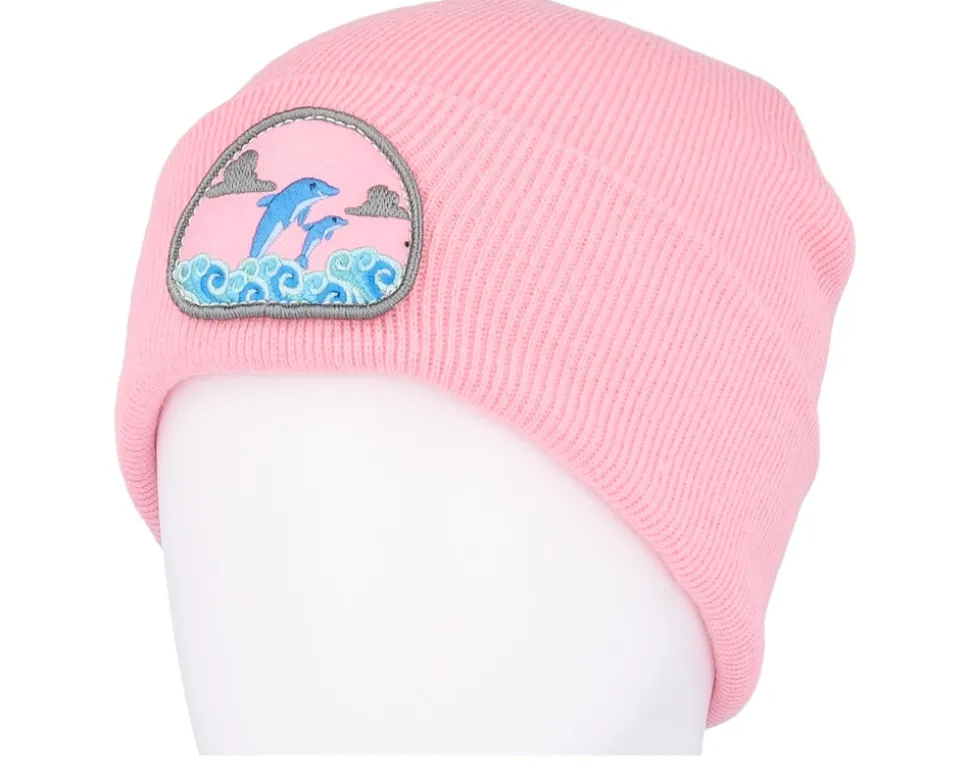 Dolphin On Waves Patch Pink Beanie - Iconic