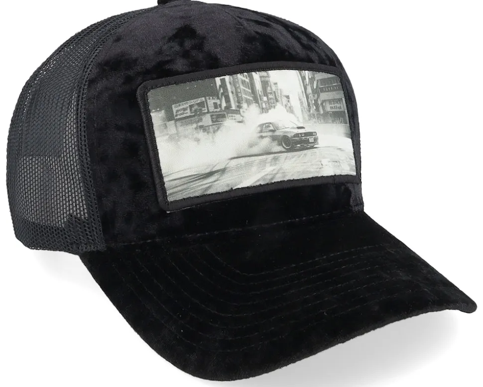 Drifting Car In The Street Velvet Black A-frame Trucker - Calza Pennello
