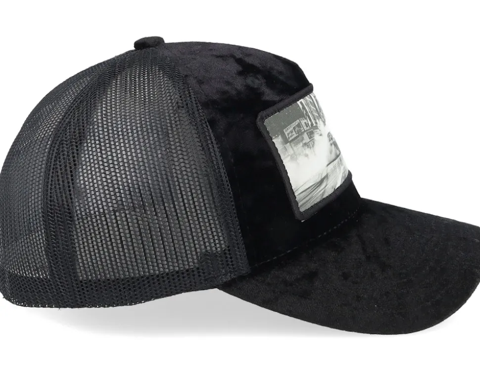 Drifting Car In The Street Velvet Black A-frame Trucker - Calza Pennello