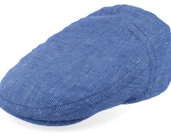 Driver Cap Linen Blue With White Stripe Flat Cap - Stetson