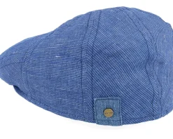 Driver Cap Linen Blue With White Stripe Flat Cap - Stetson