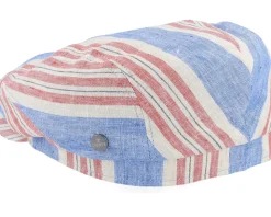 Driver Cap Linen Blue/Red Stripe Flat Cap - Lierys
